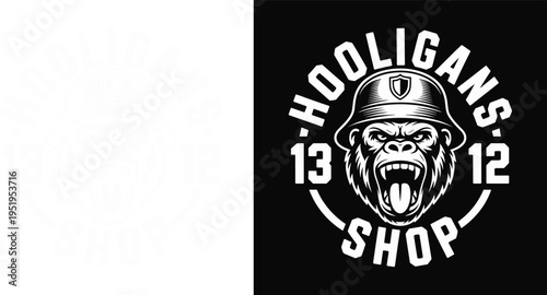 Angry Gorilla Mascot Logo with Bucket Hat and Shield for Streetwear Design, Vector Illustration