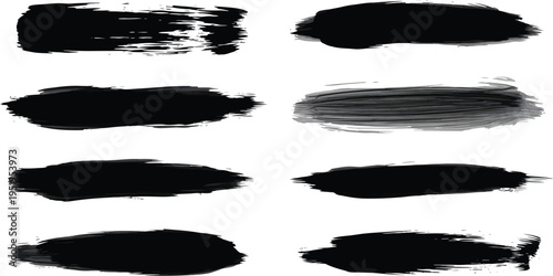 set of six minimalist black ink brush strokes on white background
