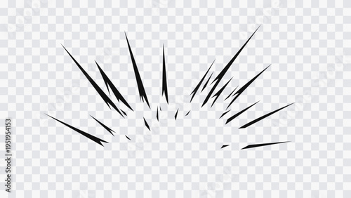 Abstract sharp explosion lines forming a dynamic impact effect.  Vector graphic element isolated on transparent background for comics, manga, anime and design.