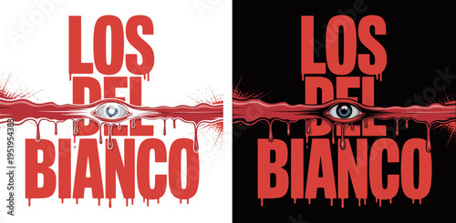 Horror Style Los Del Bianco Text Design with Bleeding Eye and Blood Drips, Flat Vector Illustration