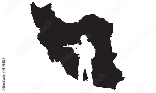 Iran Map with Soldier Silhouette Military War Concept Vector Illustration