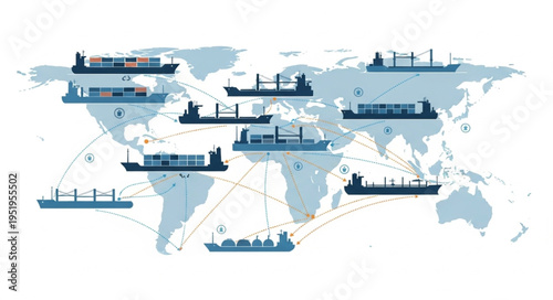 Global Shipping Network - Cargo Ships on World Map.