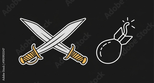 Crossed Swords and Bomb - A Symbol of Conflict and Danger.
