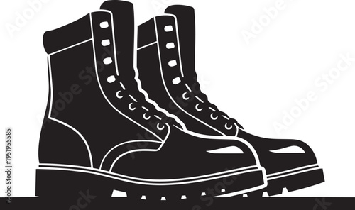 Vector silhouette of black leather work boots with laces