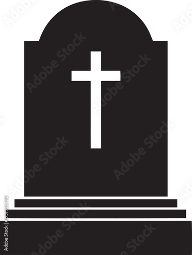 Vector silhouette of a christian tombstone with cross