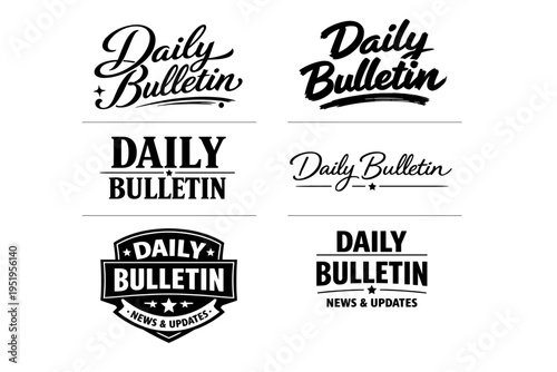 Daily bulletin logo variations in black and white design styles
