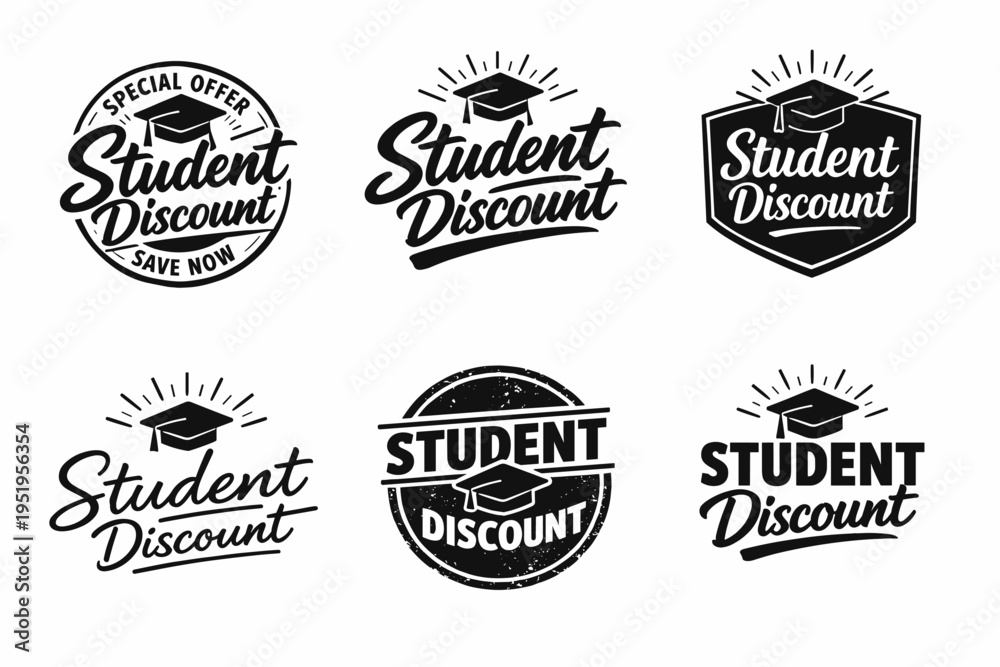 Fototapeta premium Student discount badges featuring graduation cap designs