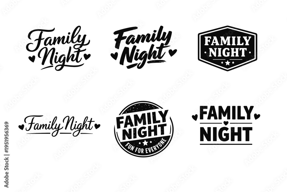 Obraz premium Family night logos collection with creative designs and heart elements