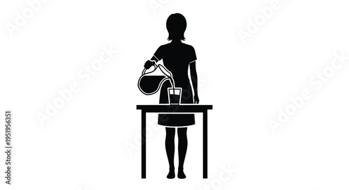 Black silhouette of woman pouring coffee vector