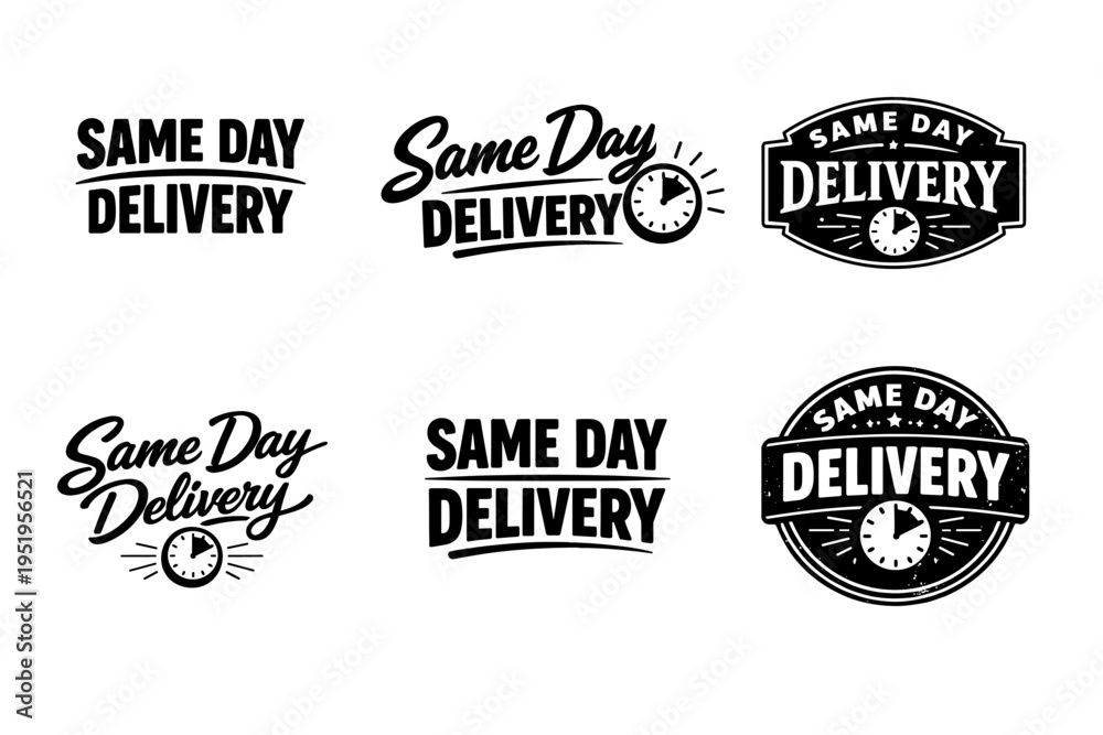 Obraz premium Same day delivery logos with timepiece icons in black and white designs