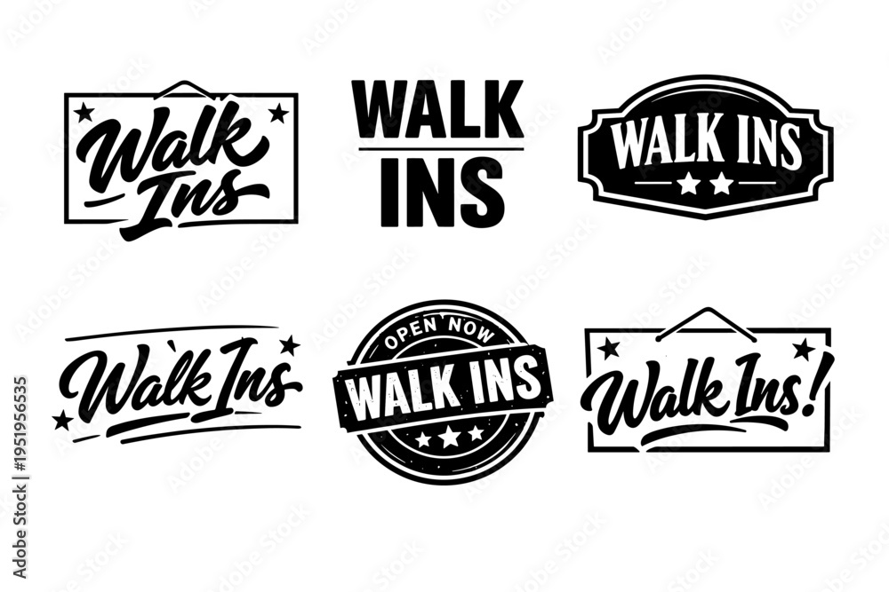 Obraz premium Collection of vintage style walk ins signs and logos in black and white