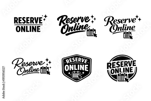 Reserve online logos collection with calendar and mouse click icon