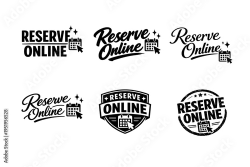 Reserve online icons set with cursor and calendar for booking websites