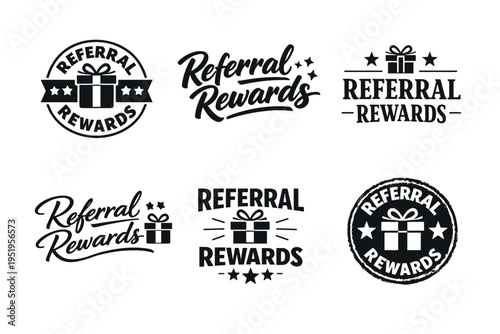 Referral rewards logos collection with gift and star elements