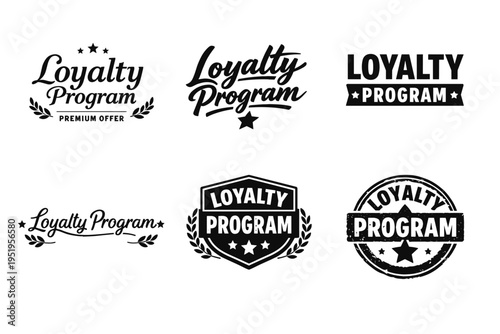 Vintage loyalty program badge designs in black and white