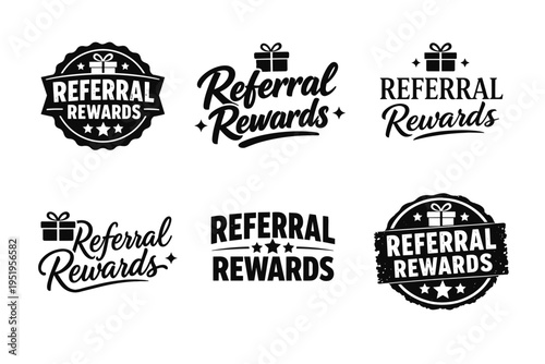 Referral rewards logo variations with gift icons and stars