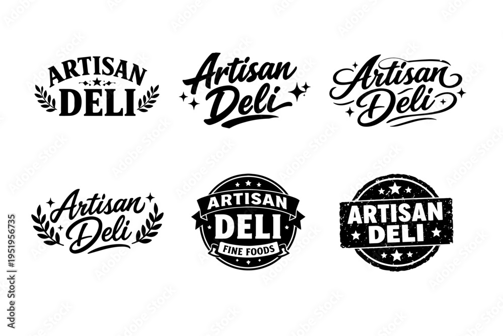 Fototapeta premium Vintage artisan deli logo set with decorative typography and stars