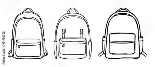 Backpack icon set with multiple styles and flat color illustration featuring backpack, tote, travel, luggage, carry with vector, monochrome