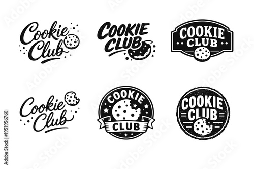 Cookie club logo collection: vintage emblem designs with cookie graphics
