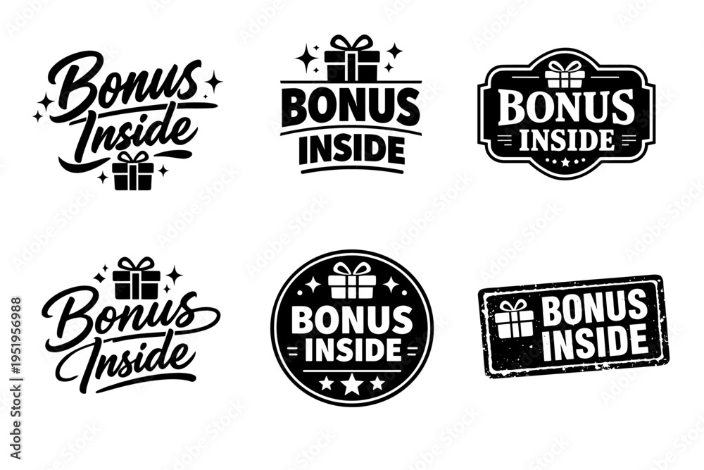 Fototapeta premium Bonus inside labels with gift icons in black and white design