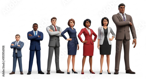 A diverse group of business professionals standing together in formal attire
