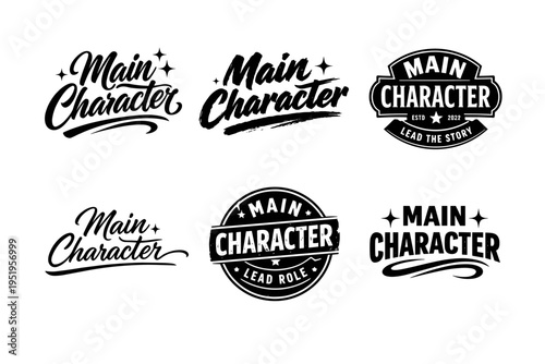 Main character logos collection in black and white with vintage design elements