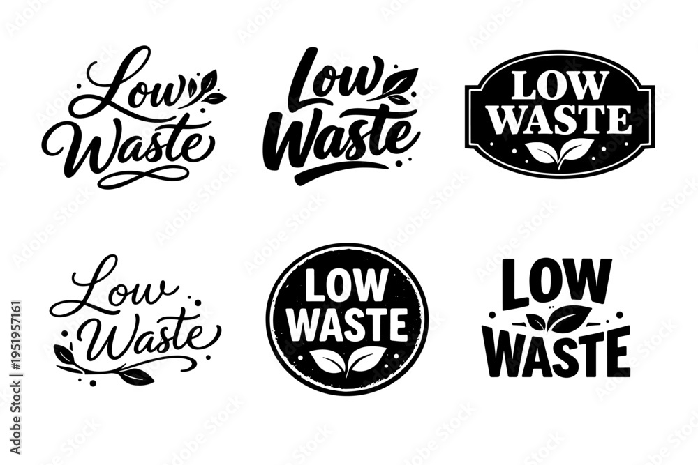Fototapeta premium Set of low waste logos with eco-friendly design elements