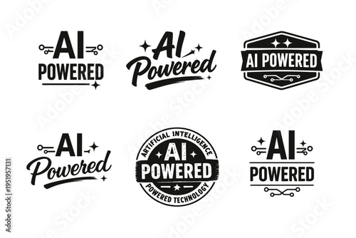 Collection of vintage-style ai powered logos emphasizing technology and innovation
