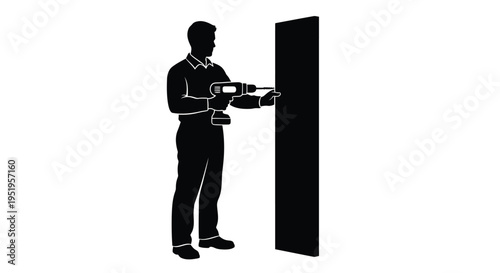 Vector illustration of man drilling into a wall with a drill