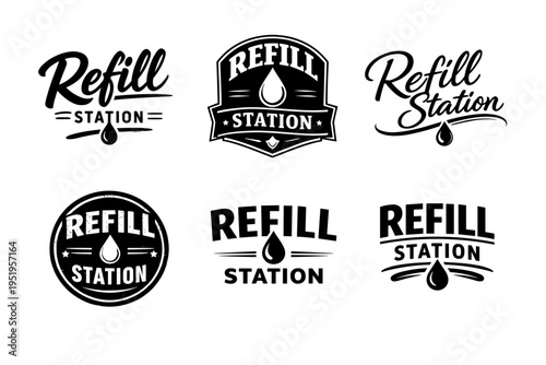 Variety of refill station logos in black and white design collection