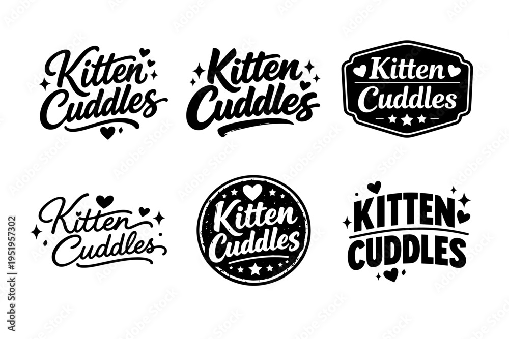 Obraz premium Kitten cuddles logo designs with hearts and stars theme
