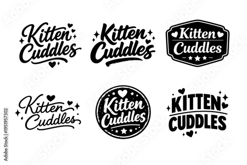 Kitten cuddles logo designs with hearts and stars theme