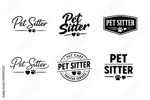 Pet sitter logo collection with paw prints and heart accents
