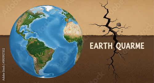 Earthquake Illustration Featuring a Globe and a Crack in the Ground.