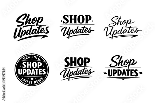 Collection of shop updates logos in vintage and modern typography styles
