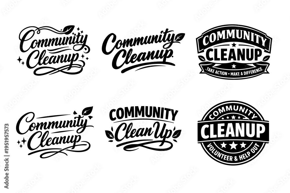 Obraz premium Community cleanup logos: design variations and styles highlighting volunteer spirit