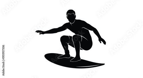 Vector surfing man icon, black silhouette