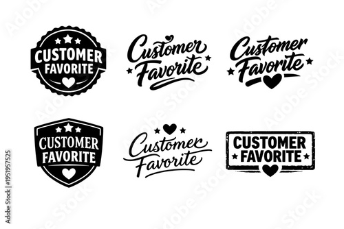 Set of black customer favorite badges and labels with stars and hearts