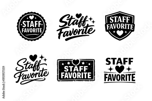 Staff favorite badge designs with heart and star elements