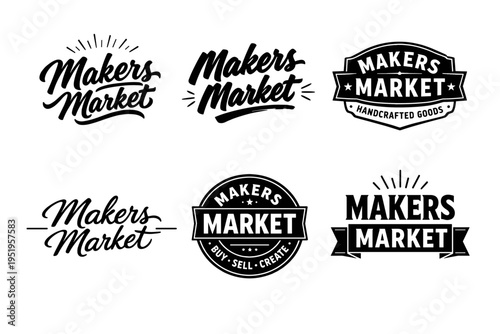 Collection of vintage makers market logos with handcrafted goods theme