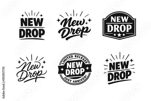 New drop badge designs set with limited release and just arrived themes