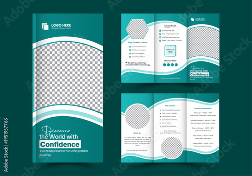 Modern Teal & White Tri-Fold Brochure Template for Travel Agency & Business Promotion
