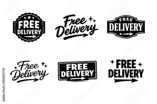 Vintage style free delivery badge collection with arrows and stars