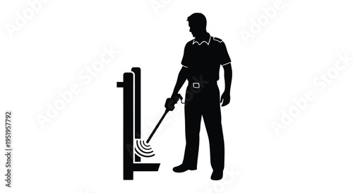 Vector silhouette of a man using a metal detector
