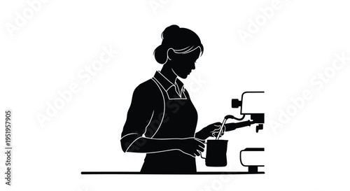 Black silhouette of a woman brewing coffee vector