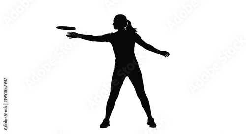 Vector silhouette of woman playing frisbee