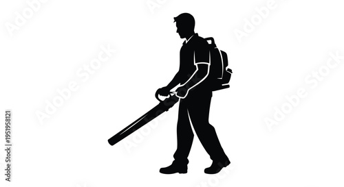 Black silhouette of a man using a leaf blower vector