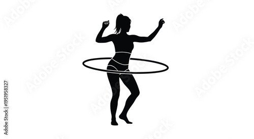 Vector silhouette of woman dancing with hula hoop