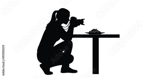 Vector silhouette of a photographer taking a picture of food