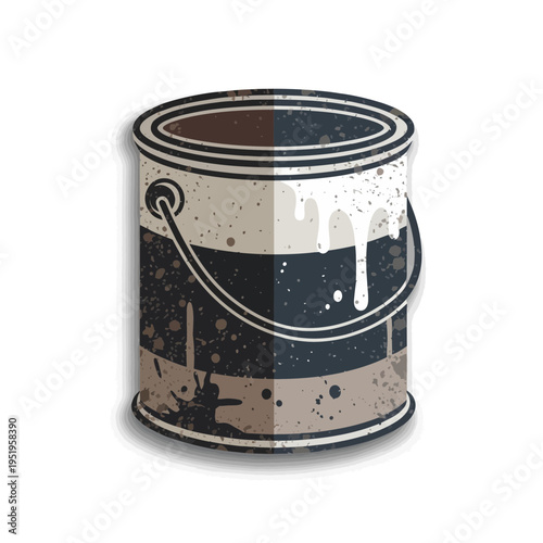 Paint can with dripping paint in brown and white colors